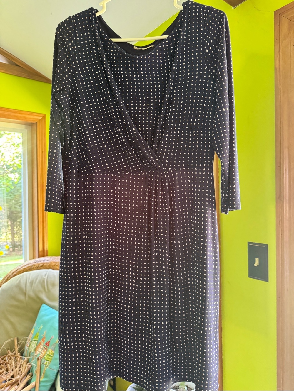 Le Lis Navy Blue Midi Dress with White Polka Dots